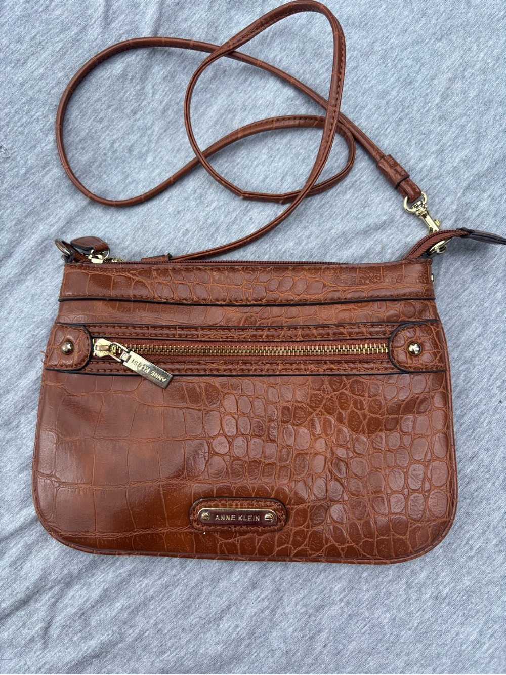 Anne Klein Croc-Embossed Tan/Brown Crossbody Bag